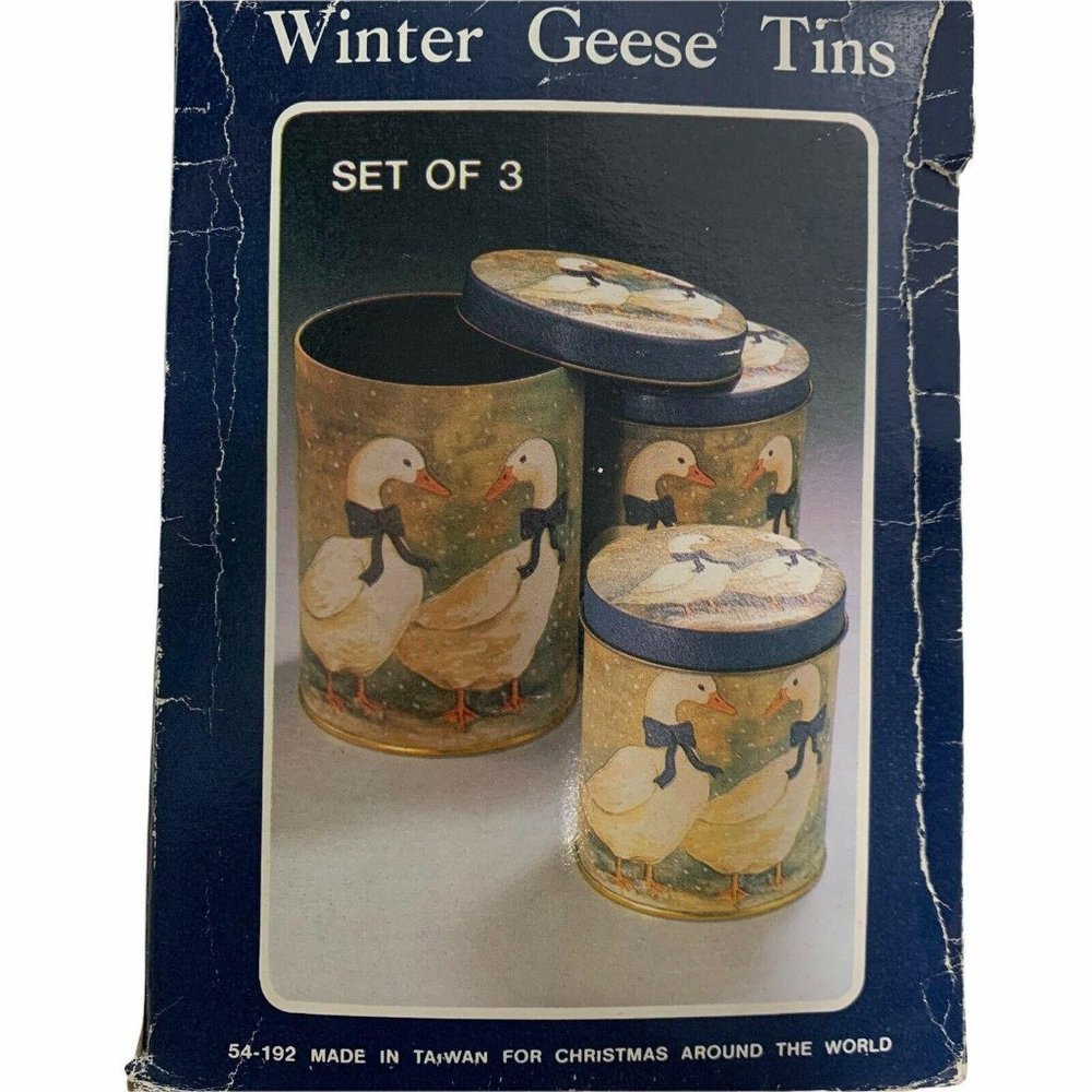 Vintage Nesting Metal Tin Canisters Winter Geese Ducks Set of‎ 3